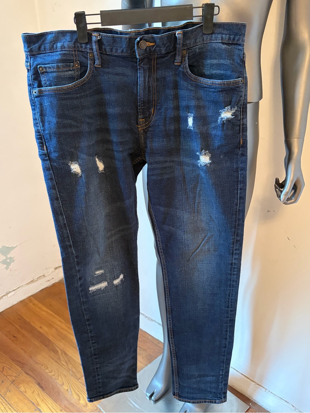 Old Navy Men's Dark Blue Distressed Jeans - Classic Slim Fit